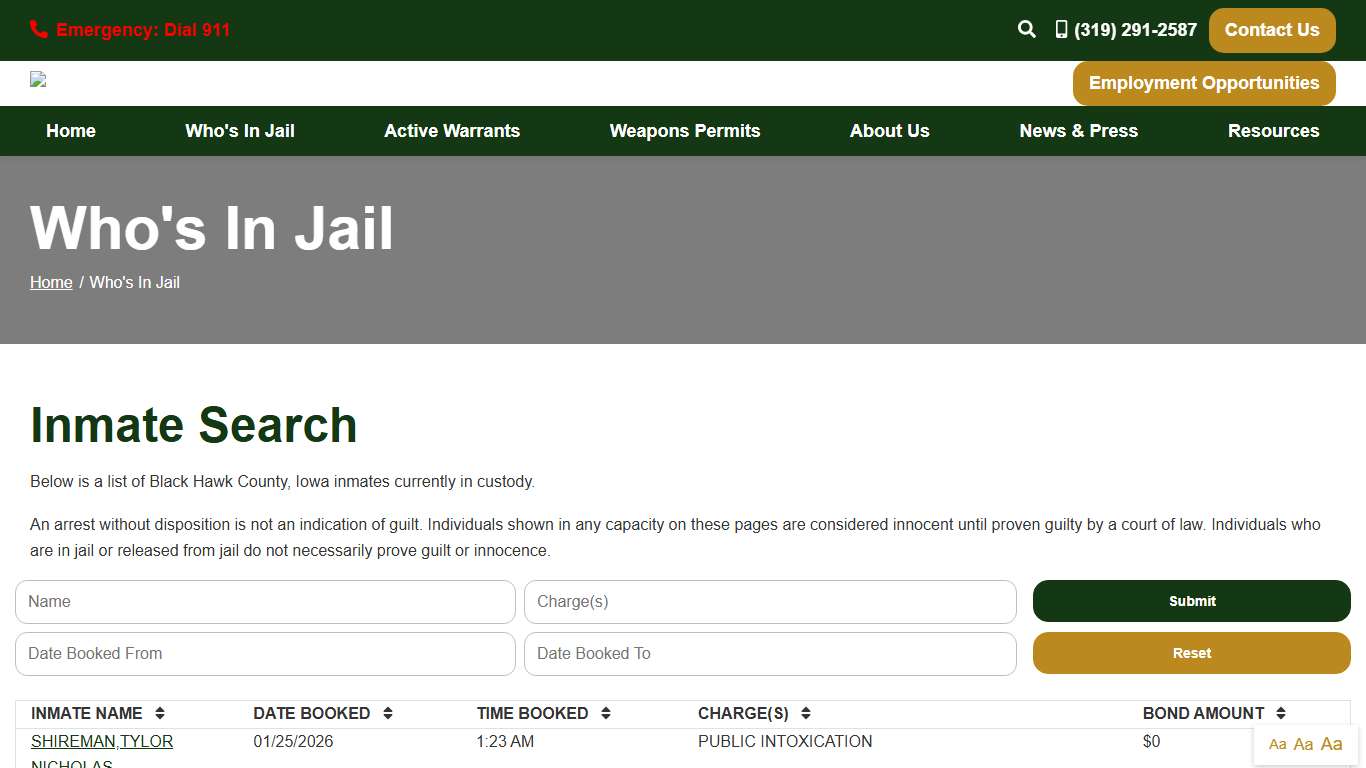 Who's In Jail Black Hawk County Sheriff's Office