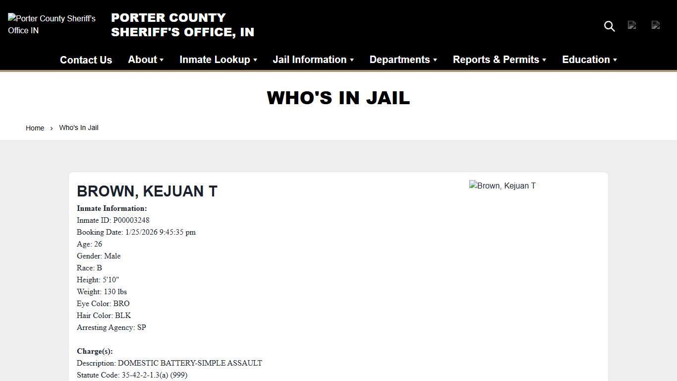 Who's In Jail Porter County Sheriff’s Office IN
